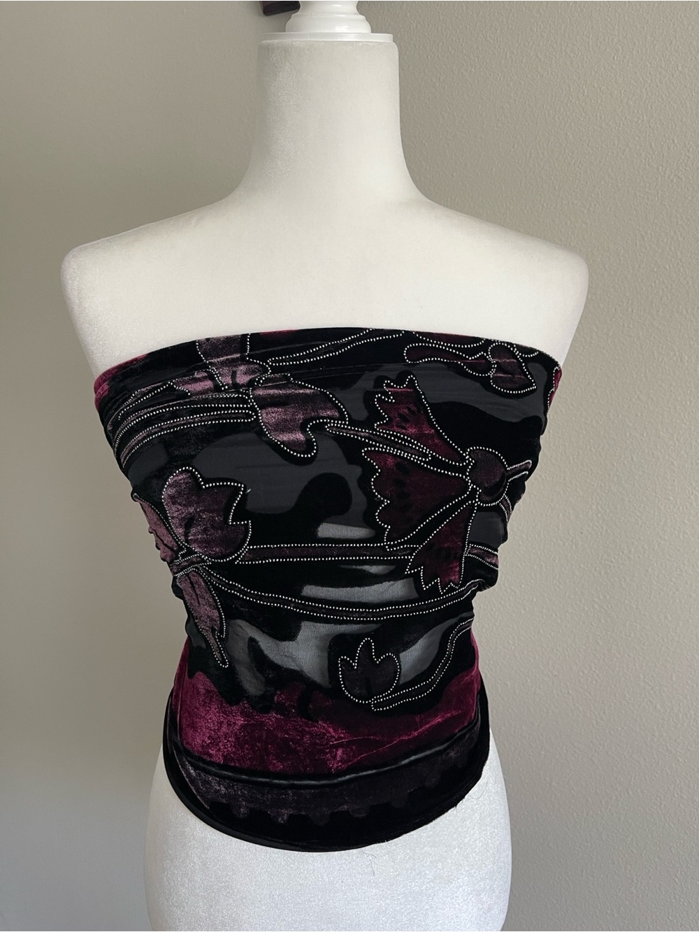 Vintage Chiffon Black Purple Scarf Top